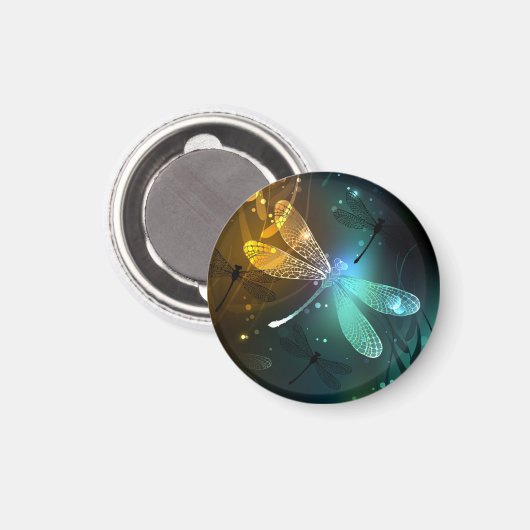 Aimant Vol de libellule verte lumineuse (Recto/Verso)