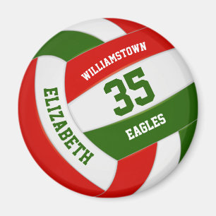 Aimant volley-ball blanc vert rouge avec nom d'équipe