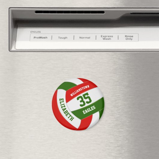 Aimant volley-ball blanc vert rouge avec nom d'équipe (In Situ (Lave-vaisselle))