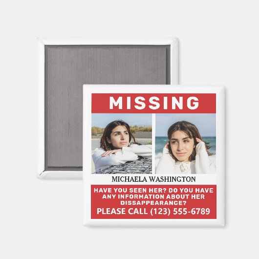 Aimant VOS Photos & Texte "PERSONNE MANQUANTE" (Recto/Verso)