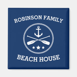 Aimant Votre Beach House Nom de famille Ancre Oars Stars