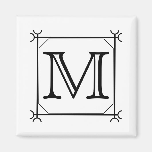 Aimant Votre Lettre. Monogramme personnalisé. Noir et bla (Devant)