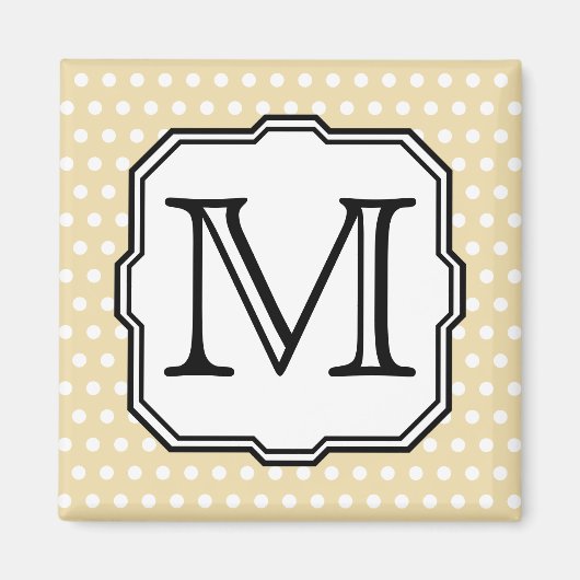 Aimant Votre Lettre. Monogramme personnalisé. Polka Beige (Devant)