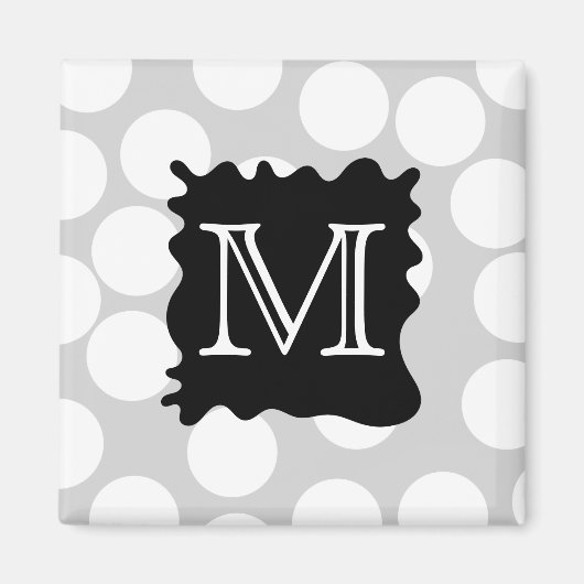 Aimant Votre Lettre, Monogramme. Pots à plat noir. (Devant)