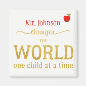 Aimant Votre nom d'enseignant, script de typographie d'or (Devant)