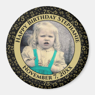 Aimant Votre photo 75e anniversaire Motif   Noir/Or