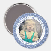 Aimant Votre photo 85e anniversaire Motif | Bleu/Blanc (Recto/Verso)