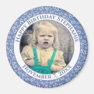 Aimant Votre photo 85e anniversaire Motif Bleu/Blanc