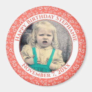 Aimant Votre photo 85e anniversaire Motif Corail/Blanc
