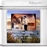 Aimant Votre photo Coucher de soleil côtier Enregistrer l<br><div class="desc">Un aimant romantique Save the Date avec votre photo préférée encadrée par un design côtier au coucher du soleil.</div>