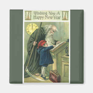 Aimant Vous souhaitant une Bonne Année, Père Temps Vintag