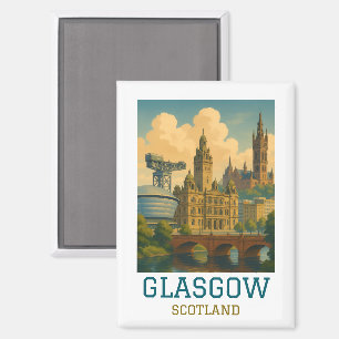 Aimant Voyage à Glasgow Écosse Vintage