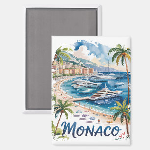 Aimant Voyage à Monaco aquarelle vintage sur la Côte d'Az