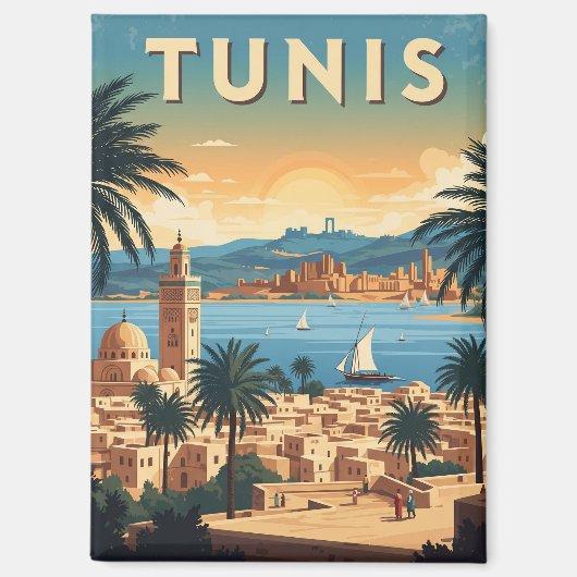 Aimant Voyage à Tunis Tunisie Vintage (Recto)