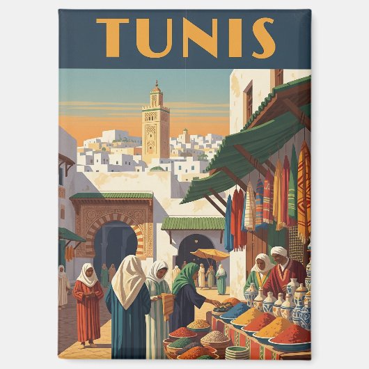 Aimant Voyage à Tunis Tunisie Vintage (Recto)