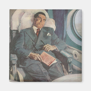 Aimant Voyage d'affaires vintage, lecture dans l'avion