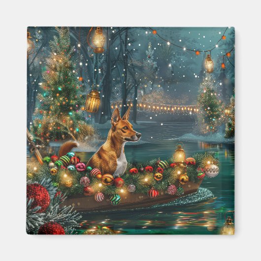 Aimant Voyage de fête de Noël du Basenji (Devant)