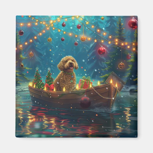 Aimant Voyage de Noël festif du Goldendoodle (Devant)