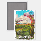 Aimant Voyage en Aquarelle de Singapour (Recto/Verso)