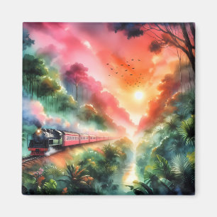 Aimant Voyage en train au coucher de soleil tropical à l'