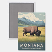 Aimant Voyage Rétro Montana Bison Faune Scénique Vintage (Recto/Verso)