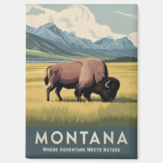 Aimant Voyage Rétro Montana Bison Faune Scénique Vintage (Recto)