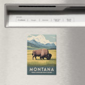 Aimant Voyage Rétro Montana Bison Faune Scénique Vintage (In Situ (Lave-vaisselle))