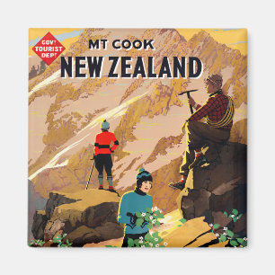 Aimant Voyage vintage du Mont Cook Nouvelle-Zélande