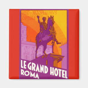 Aimant Voyage Vintage, Statue Le Grand Hotel Roma, Italie