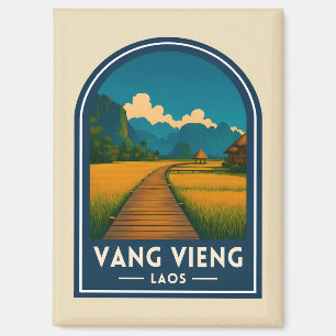 Aimant Voyage Vintage Vang Vieng Laos Rétro Paysage