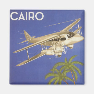 Aimant Voyage Vintage vers Le Caire, Égypte, Avion Biplan