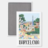 Aimant Vue colorée de Barcelone Espagne (Recto/Verso)