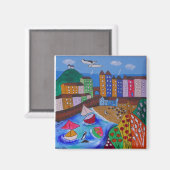 Aimant Vue colorée de Tenby (Recto/Verso)