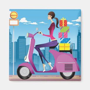 Aimant Vue de côté de femme avec des cadeaux sur le