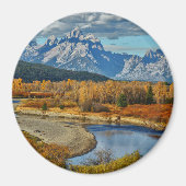 Aimant Vue de la rivière Grand Teton Mountains à l'automn (Devant)