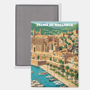Aimant Vue de la ville de Palma de Mallorca Voyage Vintag