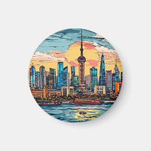 Aimant Vue de la ville de Shanghai Ciel Décor Voyage✨