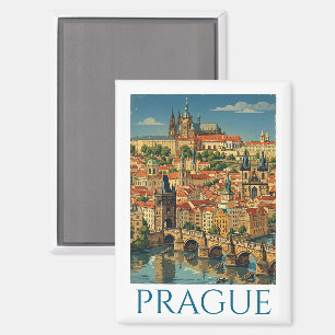 Aimant Vue de la ville rétro vintage Prague République tc