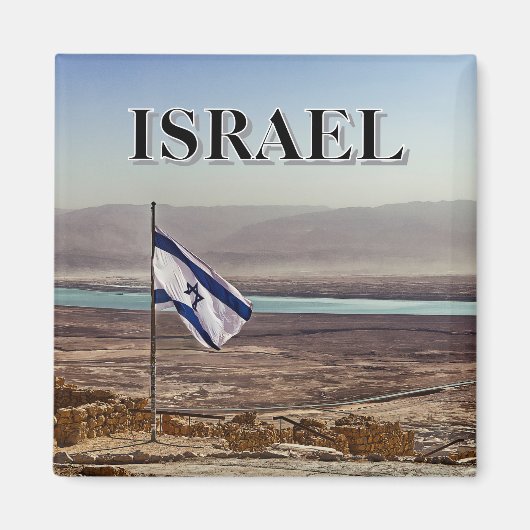 Aimant Vue de Masada avec drapeau israélien (Devant)