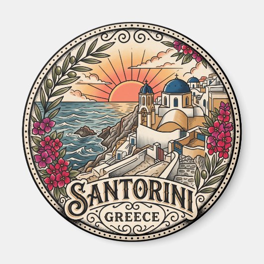 Aimant Vue du coucher de soleil Santorin Grèce (Devant)
