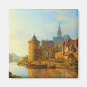 Aimant Vue d'une ville hollandaise le long du Rhin