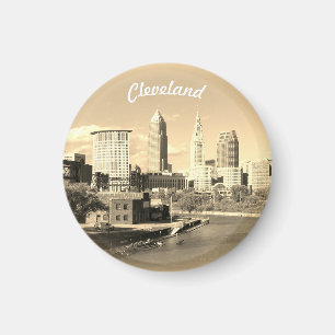 Aimant Vue ensoleillée de la rivière Cleveland en sépia