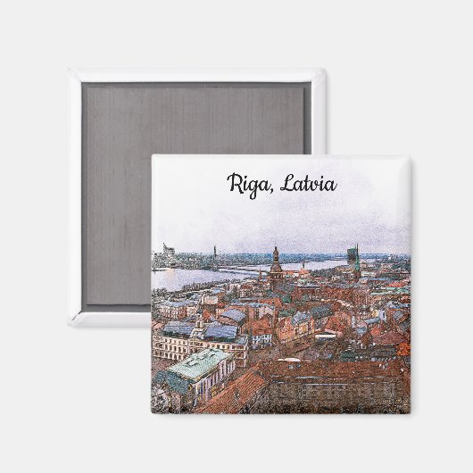 Aimant Vue panoramique de Riga, Lettonie (Recto/Verso)