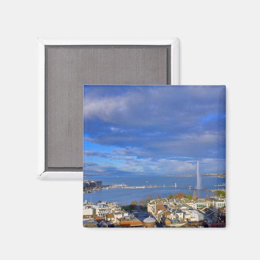 Aimant Vue panoramique sur le jet d'eau de Genève (Recto/Verso)