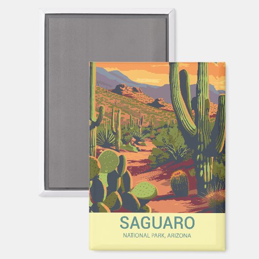 Aimant Vue Pittoresque du rétro Saguaro (Recto/Verso)