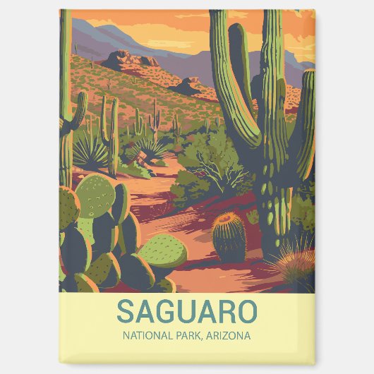 Aimant Vue Pittoresque du rétro Saguaro (Recto)