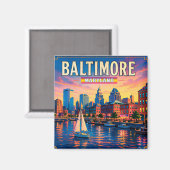 Aimant 🌇 Vues de la ville du Inner Harbor de Baltimore (Recto/Verso)