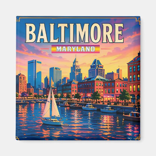 Aimant 🌇 Vues de la ville du Inner Harbor de Baltimore (Devant)
