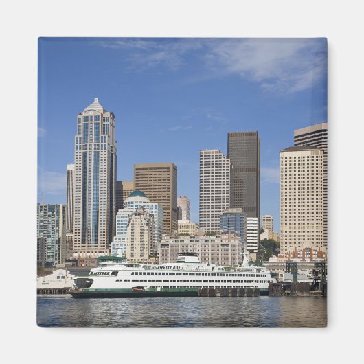 Aimant WA, Seattle, panorama de Seattle avec bateau de fe (Devant)