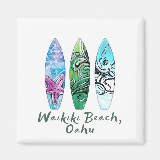Aimant Waikiki Beach Oahu Watercolor Surboards (Devant)